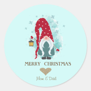 Sticker Rond Nordic Gnome Snowflakes Joyeux Noël