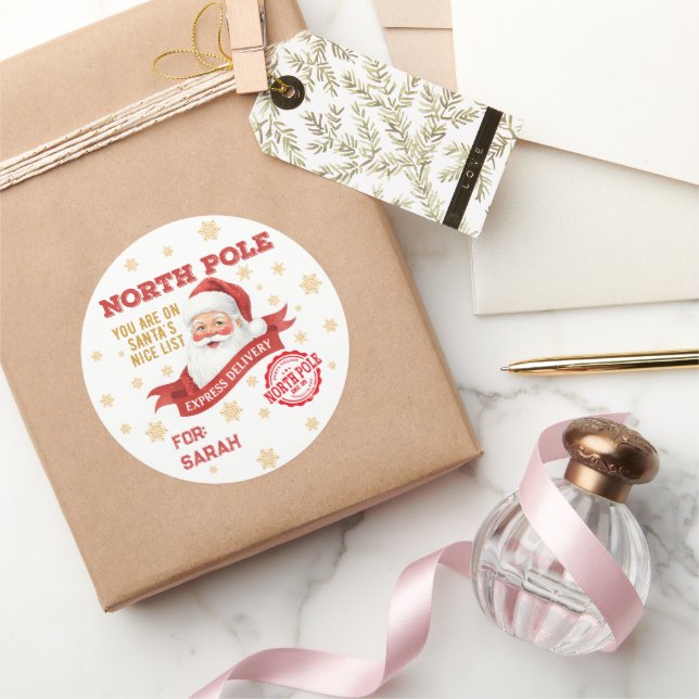 Sticker Rond North Pole Express Delivery Santa Christmas (Cadeaux)