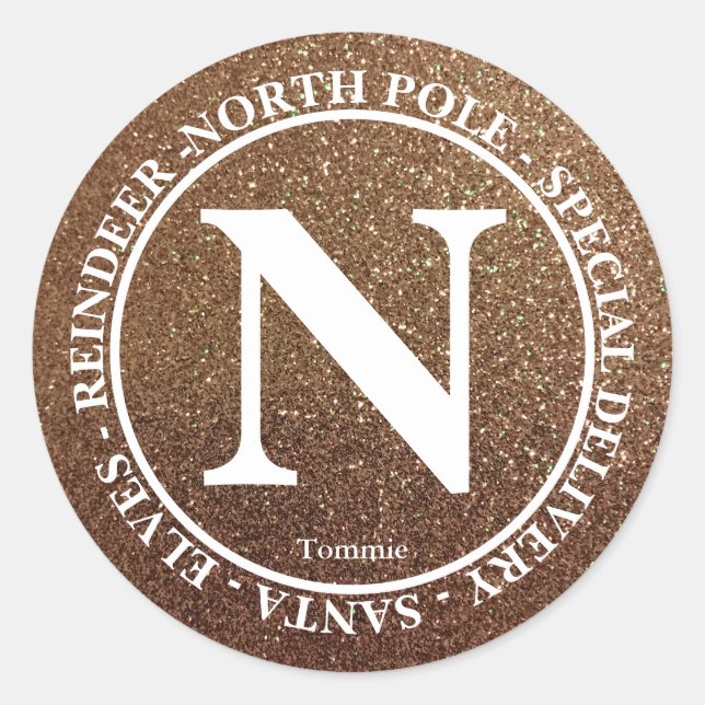 Sticker Rond North Pôle Père Noël Nom de livraison Gold Parties (Devant)