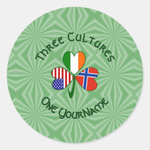 Sticker Rond Norvège Irlande États-Unis Trèfle Drapeau Personna