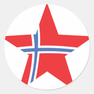 Sticker Rond Norvégien Red Star - Drapeau