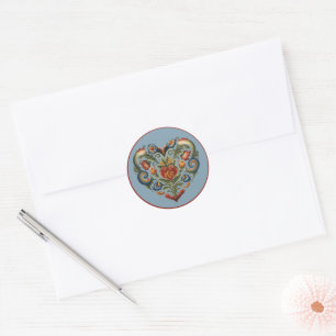 Sticker Rond Norvégien Rosemaling Folk Art Heart