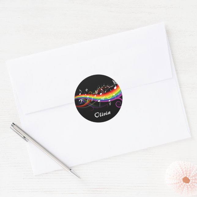 Sticker Rond Notes de musique blanc arc-en-ciel personnalisées  (Enveloppe)