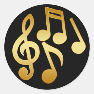 STICKER ROND NOTES DE MUSIQUE D'OR