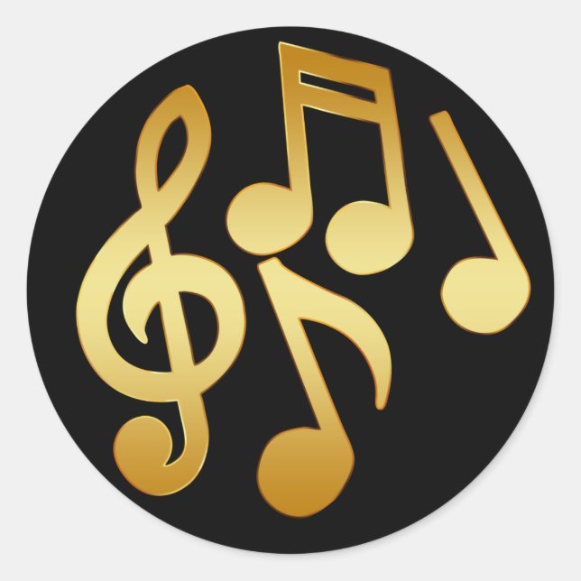 STICKER ROND NOTES DE MUSIQUE D'OR (Devant)