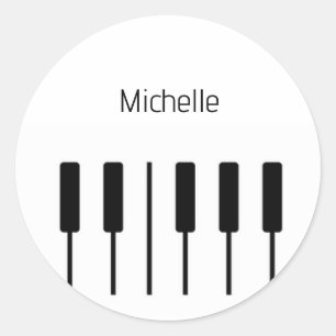 Sticker Rond Notes de musique et touches de piano noir et or