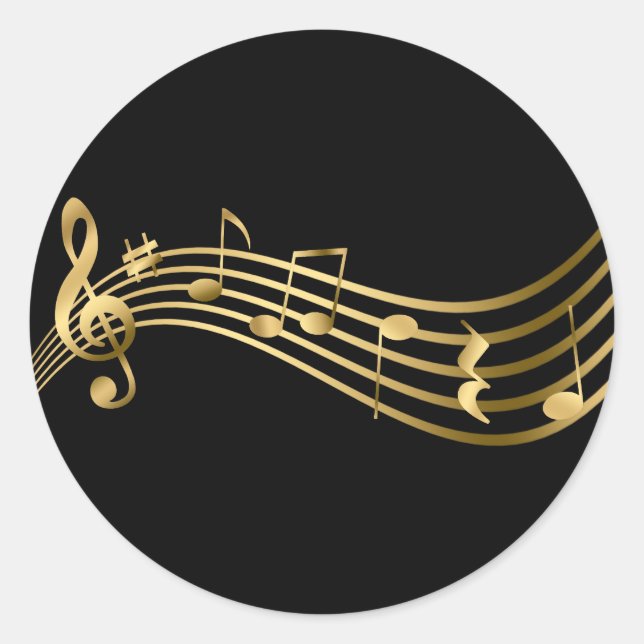Sticker Rond Notes de musique Gold&Black Treble Clef élégant (Devant)