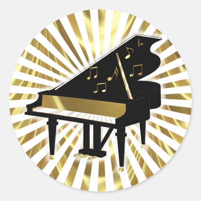 Sticker Rond Notes de musique Gold et Black Grand Piano (Devant)
