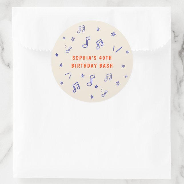 Sticker Rond Notes de musique Illustrations dessinées à la main (Sac)