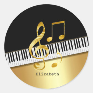 Sticker Rond Notes de musique moderne Black Gold, Touches de pi