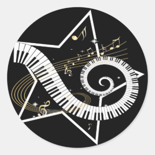 Sticker Rond Notes d'or de l'étoile musicale