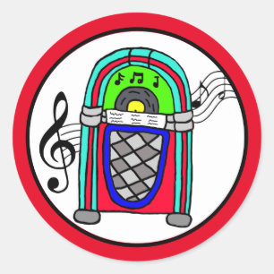 Sticker Rond Notes musicales de Cute Retro Jukebox
