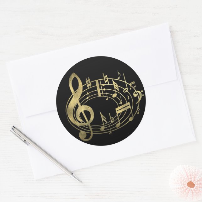 Sticker Rond Notes musicales d'or en forme ovale (Enveloppe)