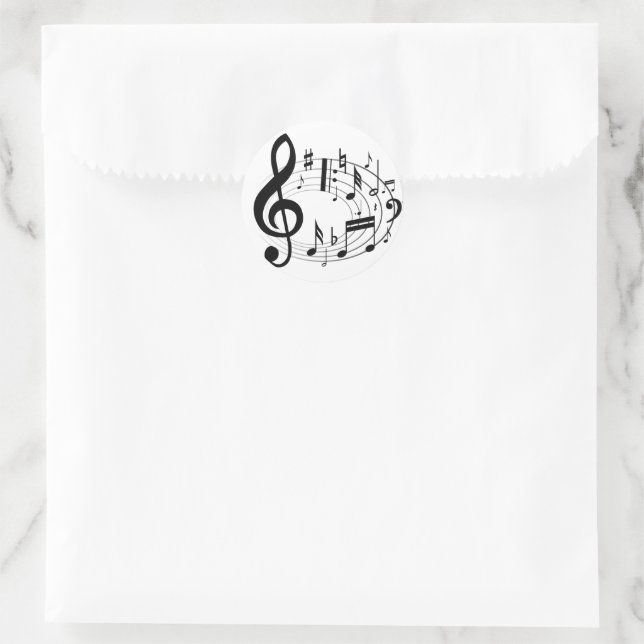 Sticker Rond Notes musicales noires en forme ovale (Sac)