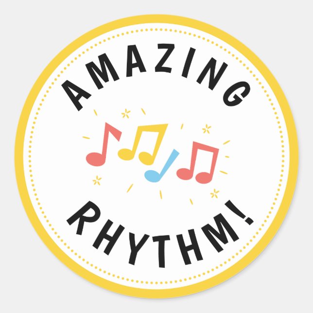Sticker Rond Notes musicales Professeur de rythme Extraordinair (Devant)