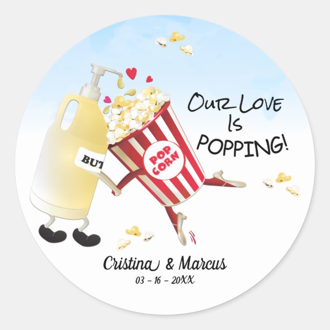 Sticker Rond Notre Amour Est Poppin Popcorn (Devant)