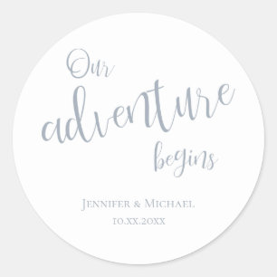 Sticker Rond Notre aventure commence mariage de typographie ble
