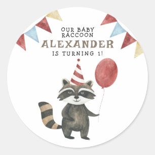 Sticker Rond Notre bébé raton laveur 1er anniversaire 