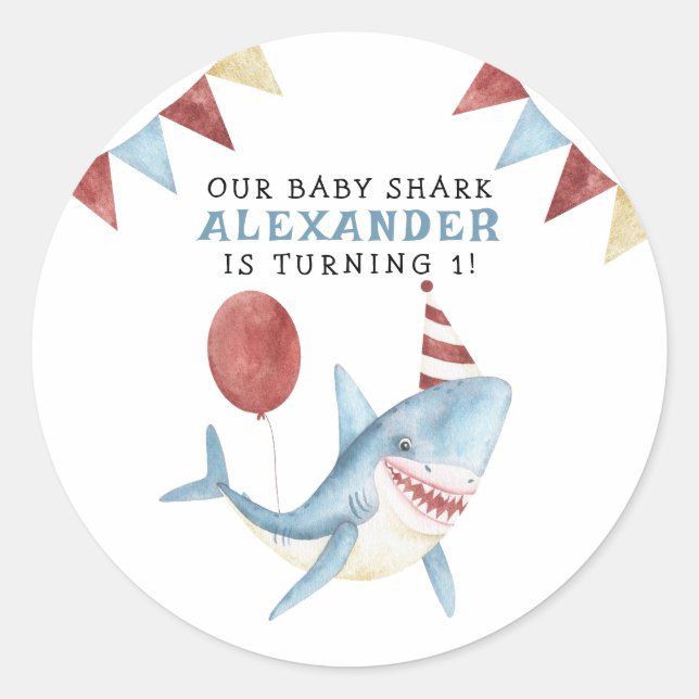 Sticker Rond Notre Bébé Requin 1er Anniversaire sous la mer (Devant)