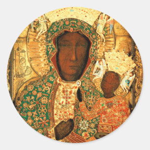 Sticker Rond Notre-Dame de Czestochowa Vierge noire Pologne cad
