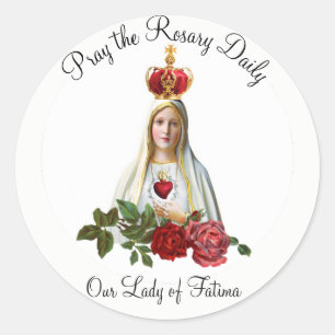 Sticker Rond Notre-Dame de Fatima Rose Couronne Rosaire