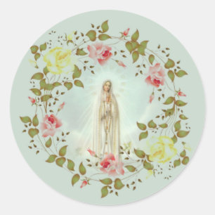 Sticker Rond Notre-Dame de Fatima Rose Printemps fleurie Wreath