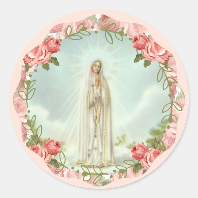 Sticker Rond Notre-Dame de Fatima Roses roses roses (Devant)