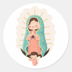 Sticker Rond Notre-Dame de Guadalupe avec ange Style Kawaii