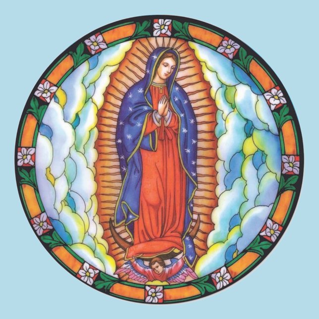 Sticker Rond Notre-Dame de Guadalupe Debout Vierge Marie Ciel (Créateur téléchargé)