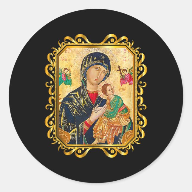 Sticker Rond Notre Dame De L'Aide Perpétuelle Béni Mère Mary Ch (Devant)