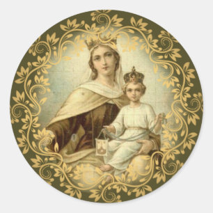 Sticker Rond Notre Dame du Mont Carmel Baby Jésus Scapulaire
