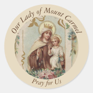 Sticker Rond Notre Dame du Mont Carmel Baby Jésus Scapulaire