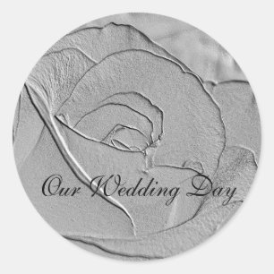 Sticker Rond Notre Emboss Argent Jour de Mariage Regardez Rose
