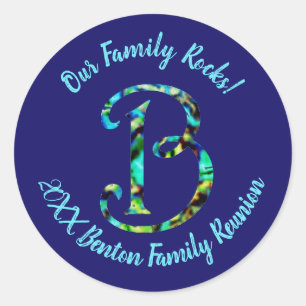 Sticker Rond Notre Famille Rocks Pastel Lettre B Monogramme Réu