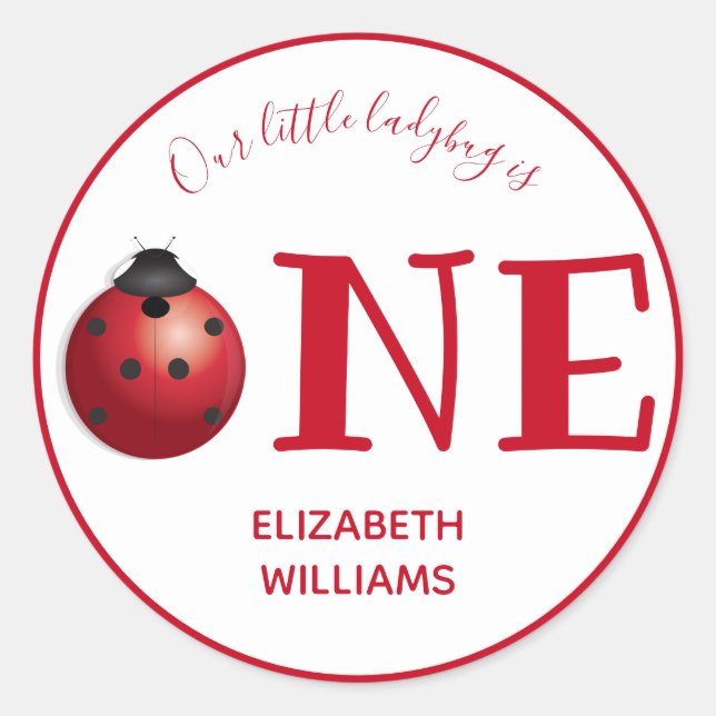 Sticker Rond Notre Little Ladybug Première fête d'anniversaire  (Devant)