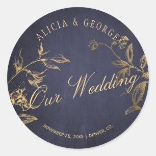Sticker Rond Notre mariage élégant mariage de typographie marin
