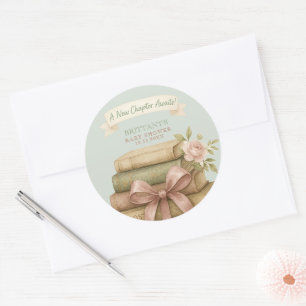 Sticker Rond Notre Nouveau Chapitre Attend Le Baby shower Rose 