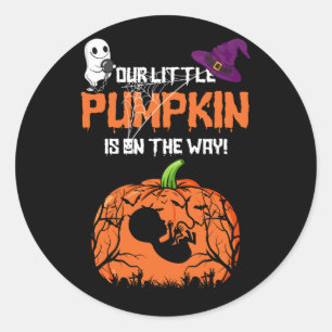 Sticker Rond Notre petit Citrouille est en route Halloween Preg