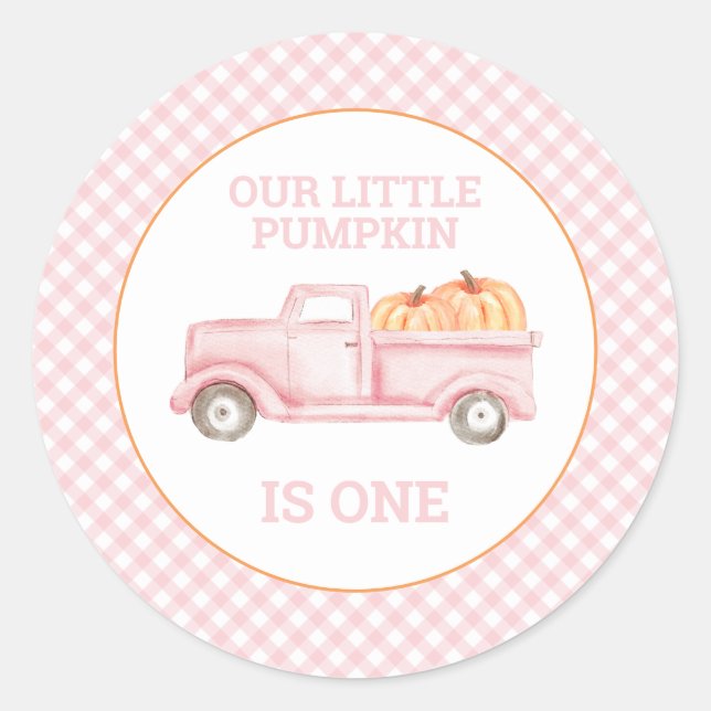 Sticker Rond Notre petit Citrouille est un camion rose (Devant)