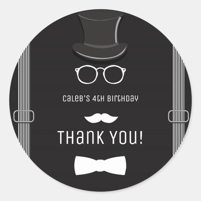 Sticker Rond Notre petit homme hipster Suspendants fête d'anniv (Devant)