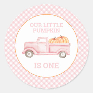 Sticker Rond Notre petit Pumpkin a un an Camion rose