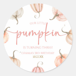 Sticker Rond Notre Petite Citrouille Rose Blanc Automne fête d'