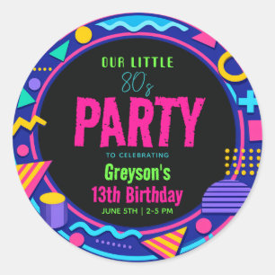 Sticker Rond notre petite fête d'anniversaire Rétro Néon 80