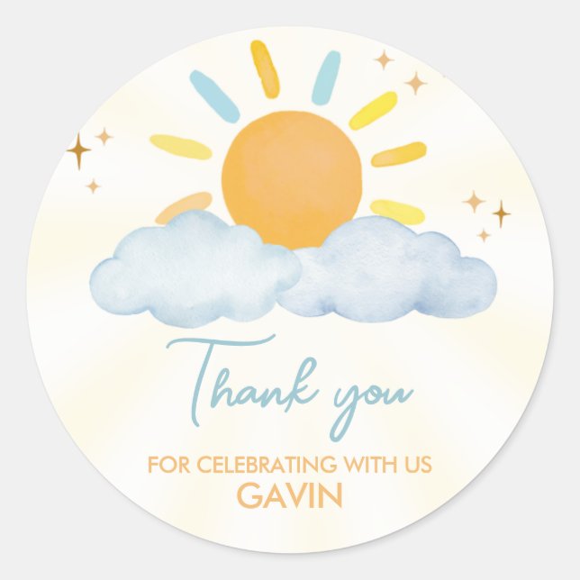 Sticker Rond Notre petite fête d'anniversaire Sunshine (Devant)