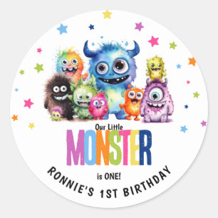 Sticker Rond Notre petite monstre fête son 1er anniversaire
