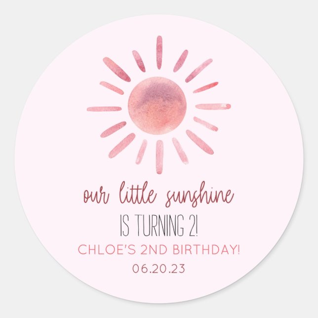 Sticker Rond Notre Petite Soirée Soleil Rose Anniversaire (Devant)