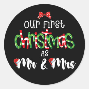 Sticker Rond Notre Premier Noël Comme M. Et Mme Épouse Mari Cou