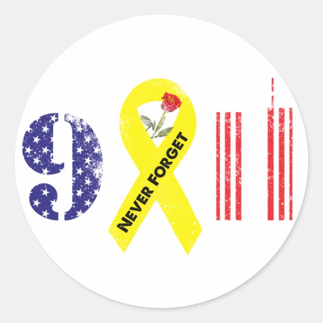 Sticker Rond N'oubliez jamais 9 11 Ruban jaune (Devant)