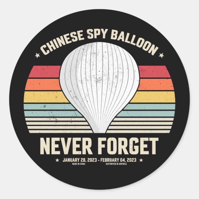 Sticker Rond N'oubliez jamais chinois Spy Balloon style rétro d (Devant)
