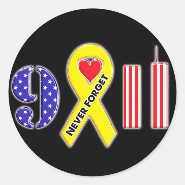 Sticker Rond N'oubliez jamais le 11 septembre Ruban jaune (Devant)